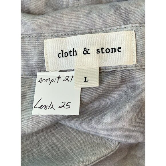 Anthropologie Cloth & Stone Snake Print Tunic Top SZ Large Gray Tencel Button Up - Picture 2 of 11